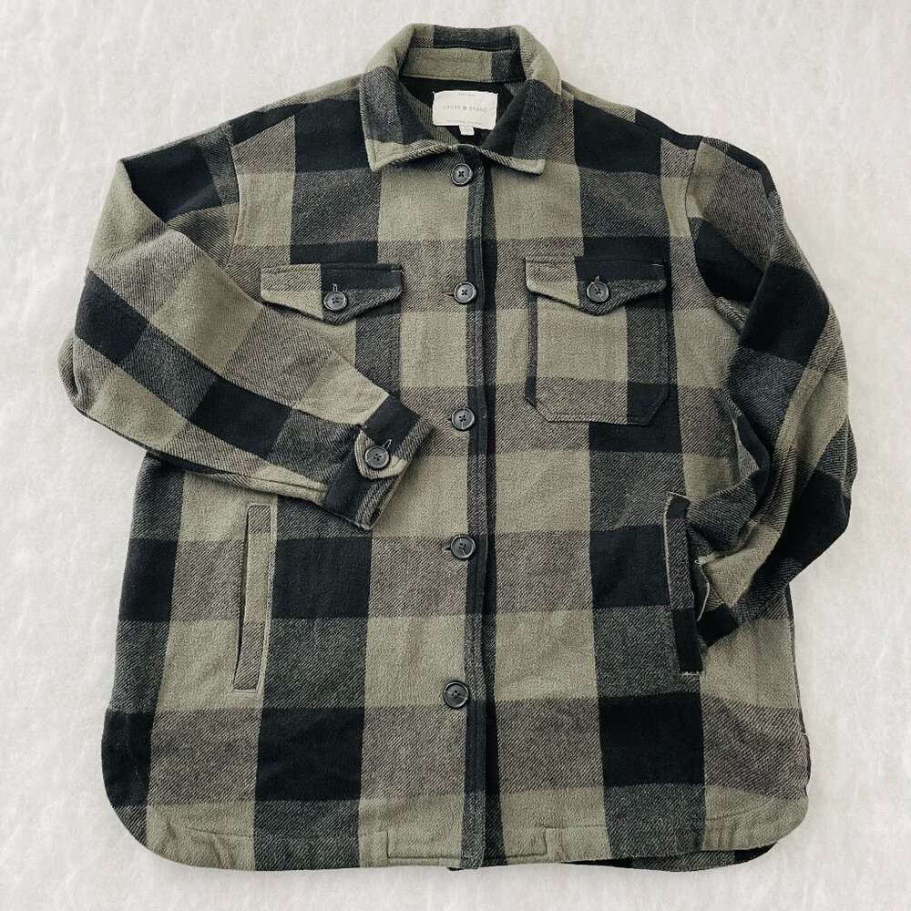 Lucky Brand Womens Multi Check Relaxed Flannel Button Up Shacket Jacket Size S
